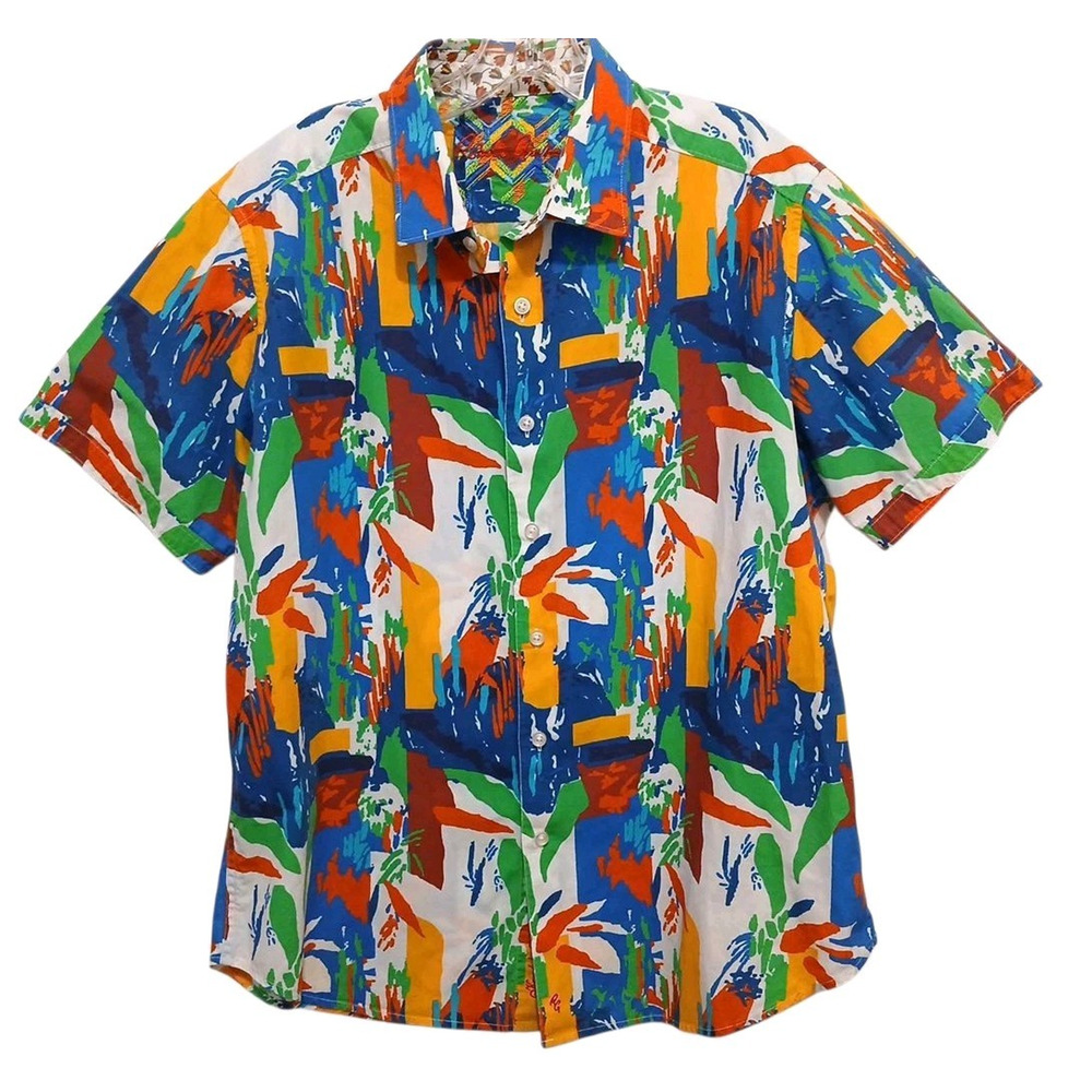 Robert Graham Graffiti‎ Colorful Short Sleeve Shirt Sz Large Summer Party Rare